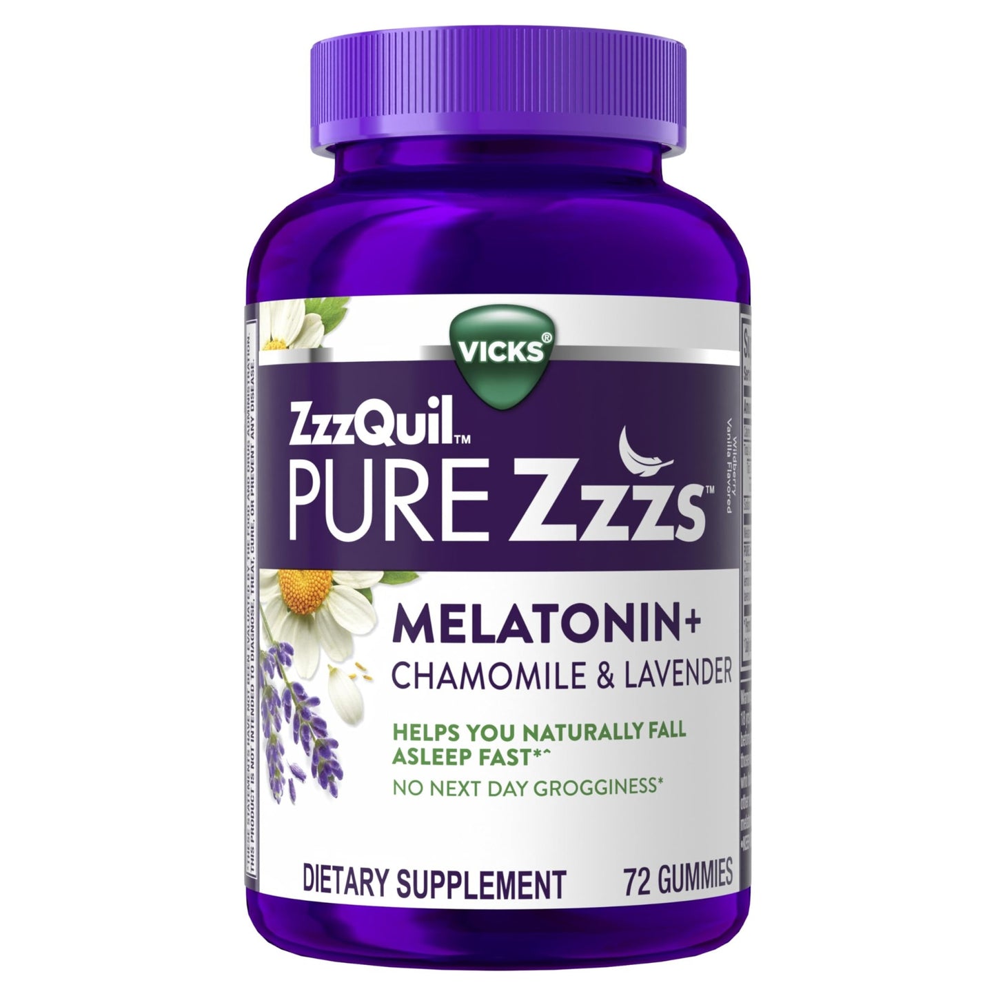 ZzzQuil PURE Zzzs Melatonin Gummies, Sleep Aid, Melatonin 2mg, with Chamomile & Lavender, Melatonin Sleep Gummies, Sleep Aids for Adults, Wildberry Vanilla Flavored, 72 Sleep Gummies - Fresh Hearth