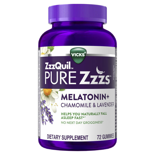 ZzzQuil PURE Zzzs Melatonin Gummies, Sleep Aid, Melatonin 2mg, with Chamomile & Lavender, Melatonin Sleep Gummies, Sleep Aids for Adults, Wildberry Vanilla Flavored, 72 Sleep Gummies - Fresh Hearth