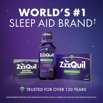 ZzzQuil, Sleep Aid, Nighttime Sleep Aid Liquid, 50 mg Diphenhydramine HCl, Fall Asleep Fast, Non - Habit Forming, Warming Berry Flavor, 12 FL OZ (Pack of 2) - Fresh Hearth