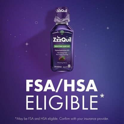 ZzzQuil, Sleep Aid, Nighttime Sleep Aid Liquid, 50 mg Diphenhydramine HCl, Fall Asleep Fast, Non - Habit Forming, Warming Berry Flavor, 12 FL OZ (Pack of 2) - Fresh Hearth