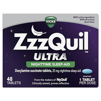 ZzzQuil ULTRA, Sleep Aid, Doxylamine Succinate 25mg, Sleep Aids for Adults, Nighttime Sleep Aid, 48 Tablets - Fresh Hearth