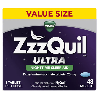 ZzzQuil ULTRA, Sleep Aid, Doxylamine Succinate 25mg, Sleep Aids for Adults, Nighttime Sleep Aid, 48 Tablets - Fresh Hearth