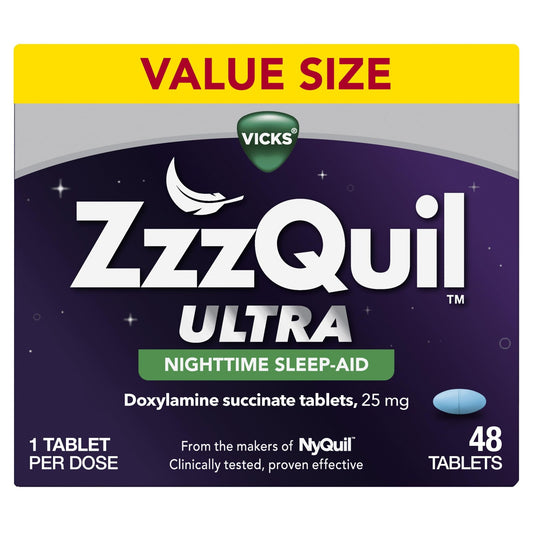ZzzQuil ULTRA, Sleep Aid, Doxylamine Succinate 25mg, Sleep Aids for Adults, Nighttime Sleep Aid, 48 Tablets - Fresh Hearth
